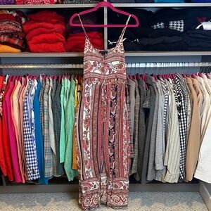 Permit pink/white/blue paisley print adjustable strap maxi dress size XS